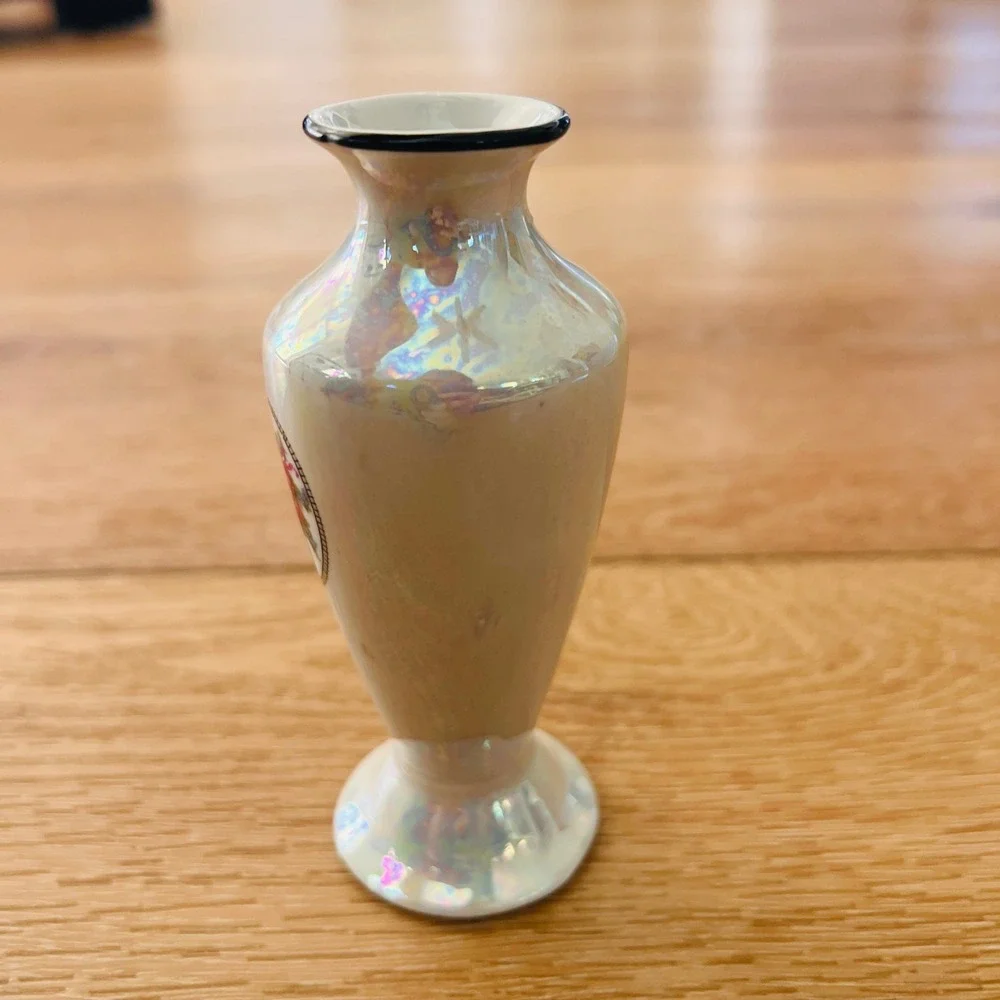 Vintage Germany Iridescent Lusterware Miniature Bud Vase Floral Basket Design